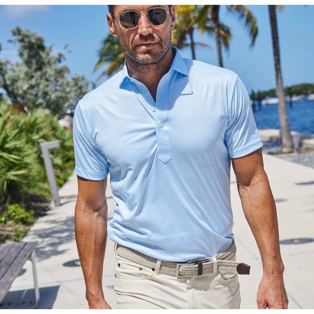 Collars & Co Men Medium Dress Collar Polo Shirt Vantage Sky Blue Performance NWT